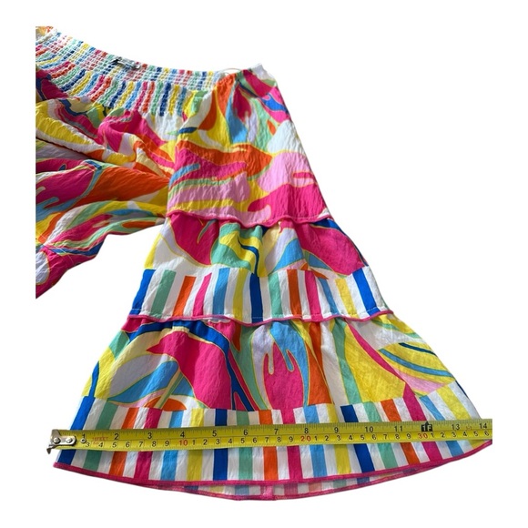 John Mark NWT Off Shoulder Rainbow Smocked Peasant Blouse Tiered 1X Boho Resort - Picture 11 of 15